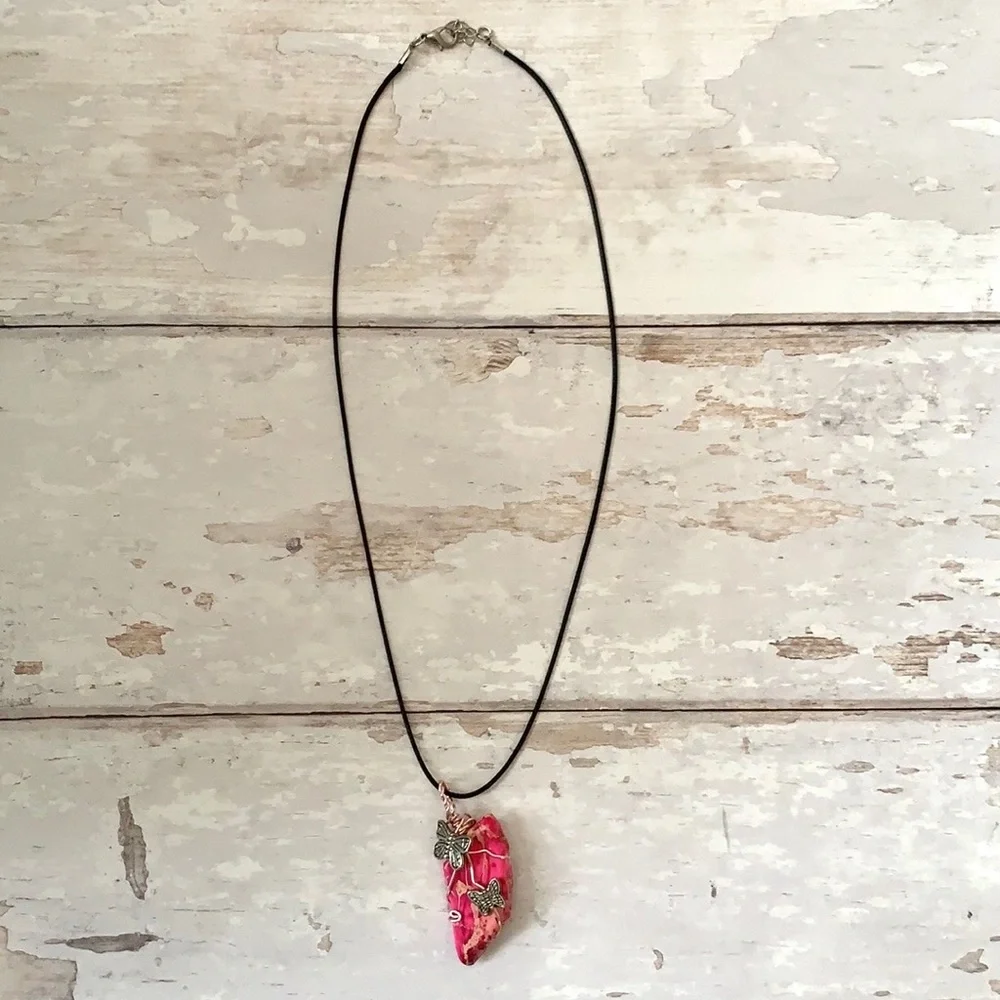 Pink Stone Silver Butterfly Necklace Women’s Jewelry NEW